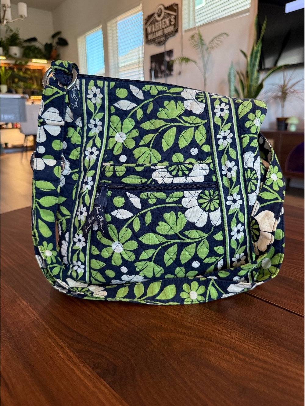 Vera Bradley Quilted Floral Crossbody Bag in Navy and Green